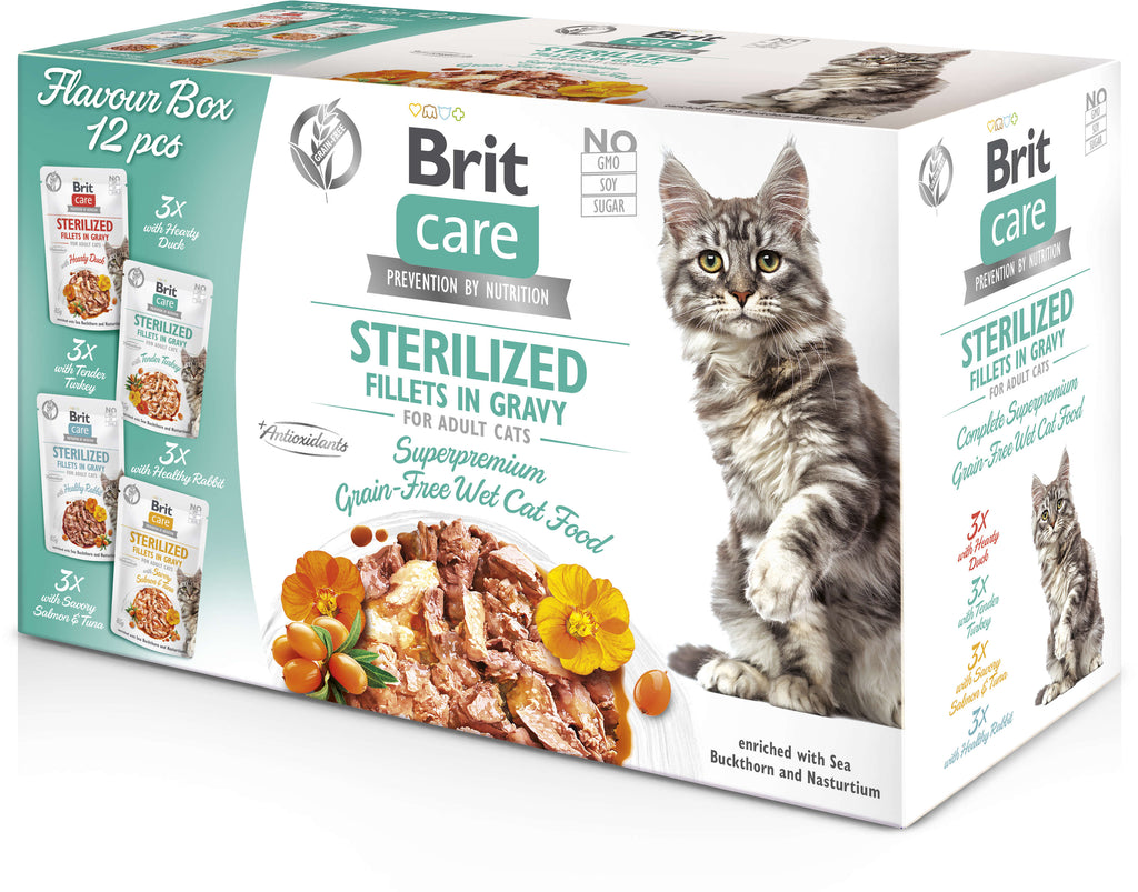 BRIT CARE Sterilized Pachet de plicuri pentru pisici sterilizate 12x85g