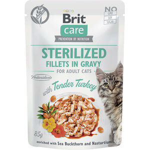 BRIT CARE Sterilized Plic pentru pisici sterilizate, File de curcan in sos 85g