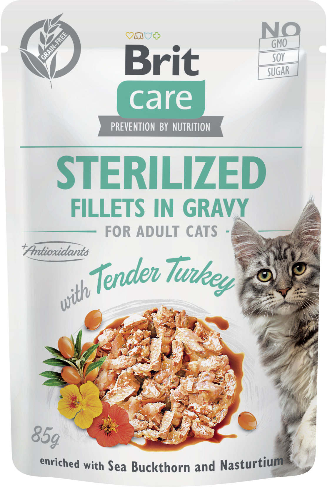 BRIT CARE Sterilized Plic pentru pisici sterilizate, File de curcan in sos 85g