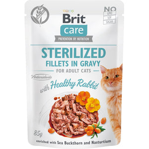 BRIT CARE Sterilized Plic pentru pisici sterilizate, File de iepure, in sos, 85g