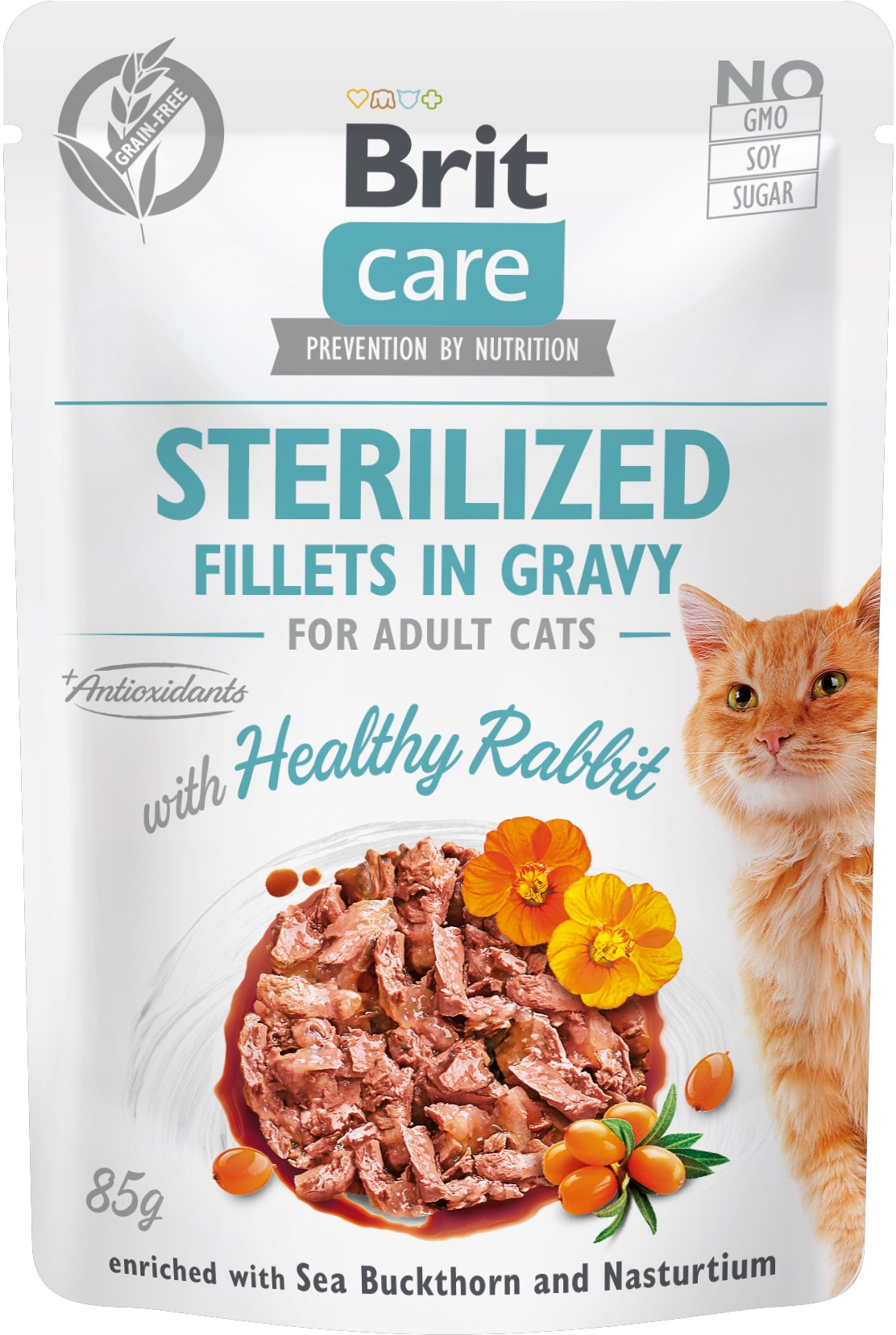 BRIT CARE Sterilized Plic pentru pisici sterilizate, File de iepure, in sos, 85g