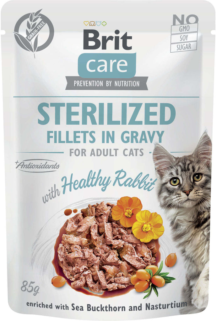 BRIT CARE Sterilized Plic pentru pisici sterilizate, File de iepure in sos 85g