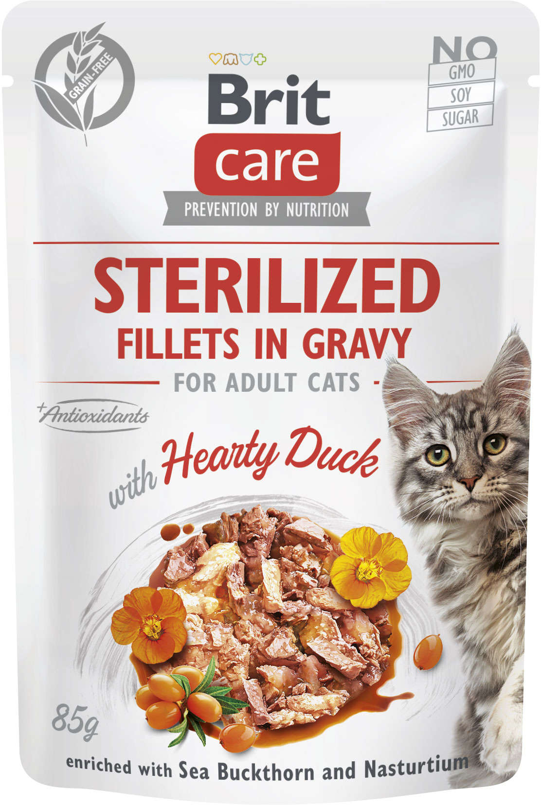 BRIT CARE Sterilized Plic pentru pisici sterilizate, File de rata in sos 85g