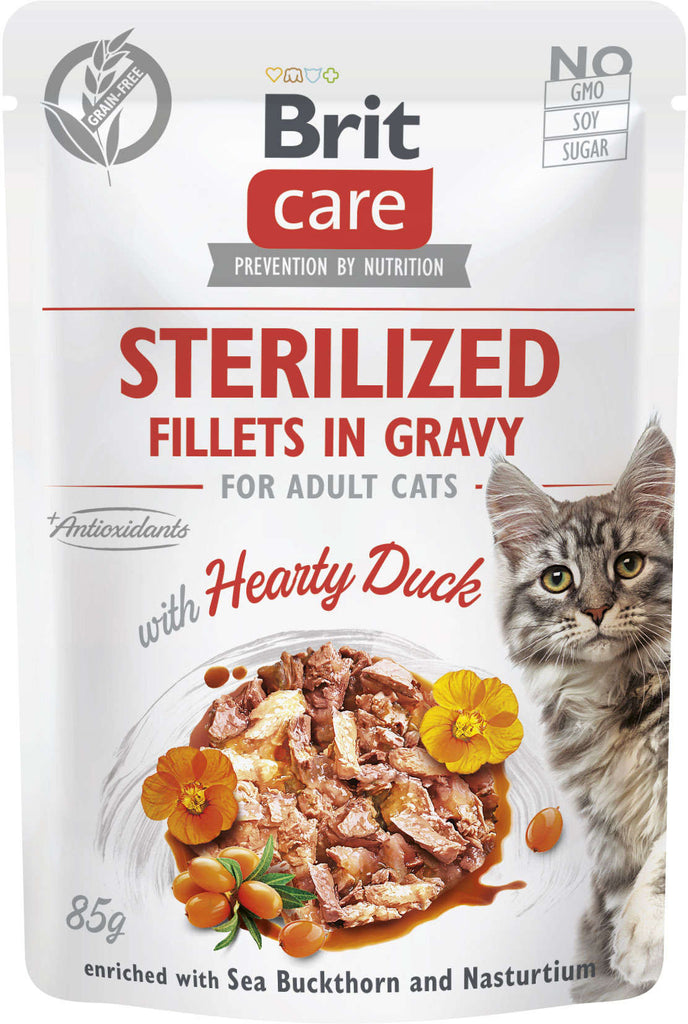 BRIT CARE Sterilized Plic pentru pisici sterilizate, File de rata in sos 85g