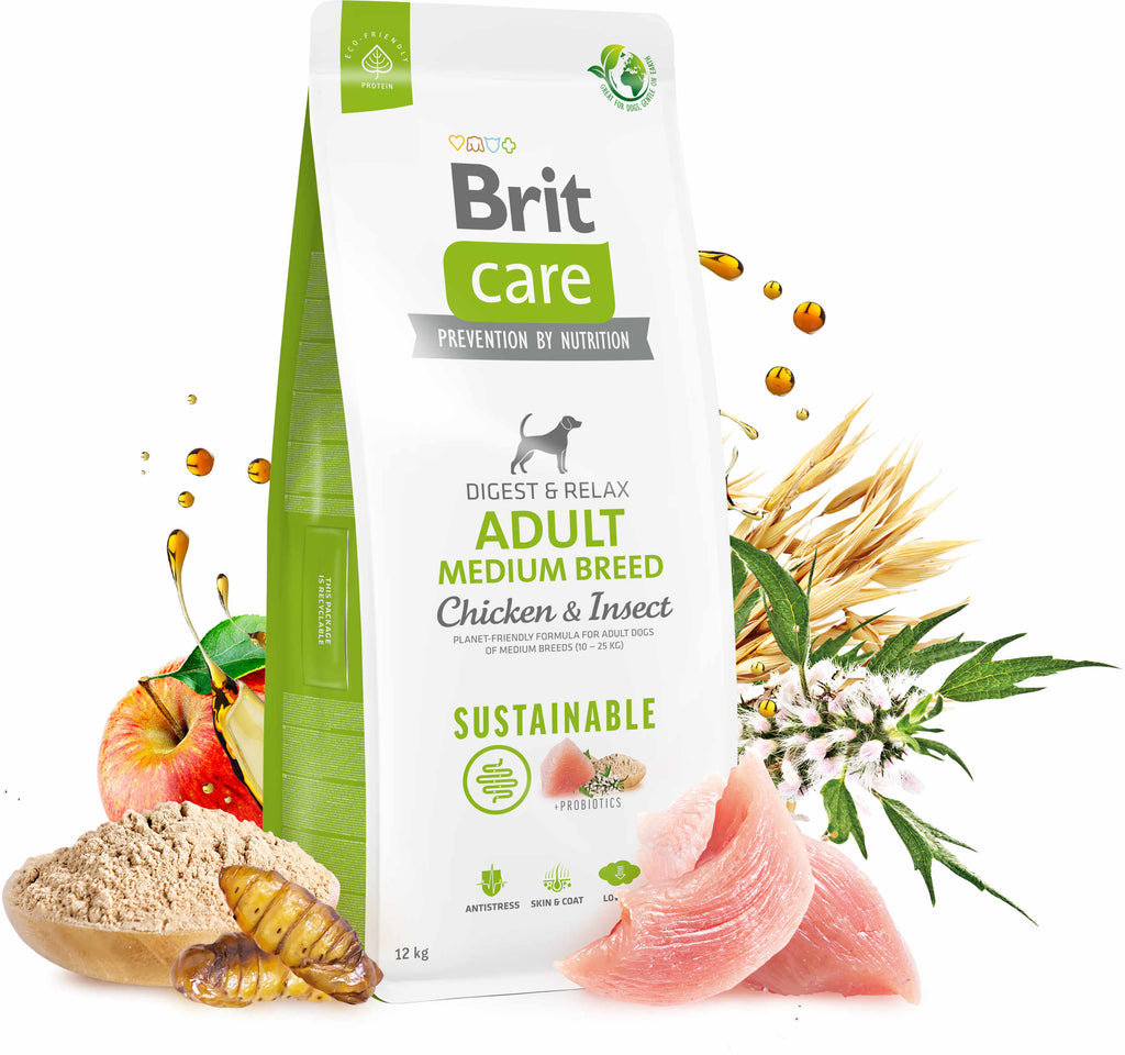 BRIT CARE Sustainable Adult Medium Breed, cu Pui si Insecte 12kg