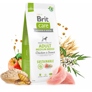 BRIT CARE Sustainable Adult Medium Breed, cu Pui si Insecte 12kg
