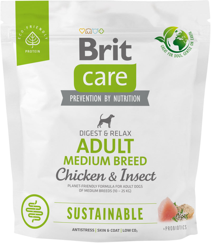BRIT CARE Sustainable Adult Medium Breed, cu Pui şi Insecte 1kg