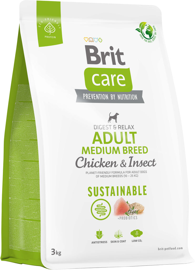 BRIT CARE Sustainable Adult Medium Breed, cu Pui şi Insecte 3kg
