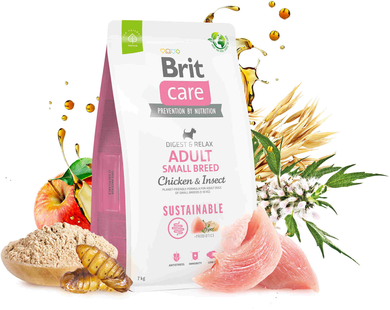 BRIT CARE Sustainable Adult Small Breed, cu Pui si Insecte 7kg