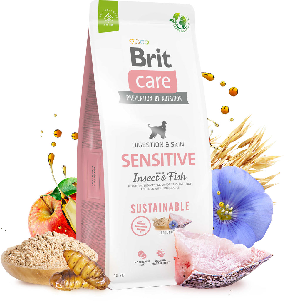 BRIT CARE Sustainable Sensitive, cu Peste si Insecte 12kg