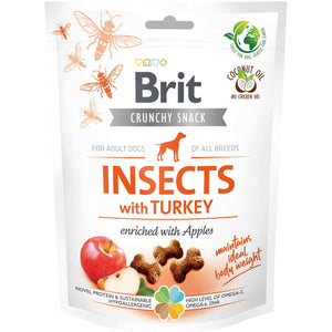 BRIT Crunchy Snack, recompensa pentru caini, cu Insecte, Curcan si Mere 200g