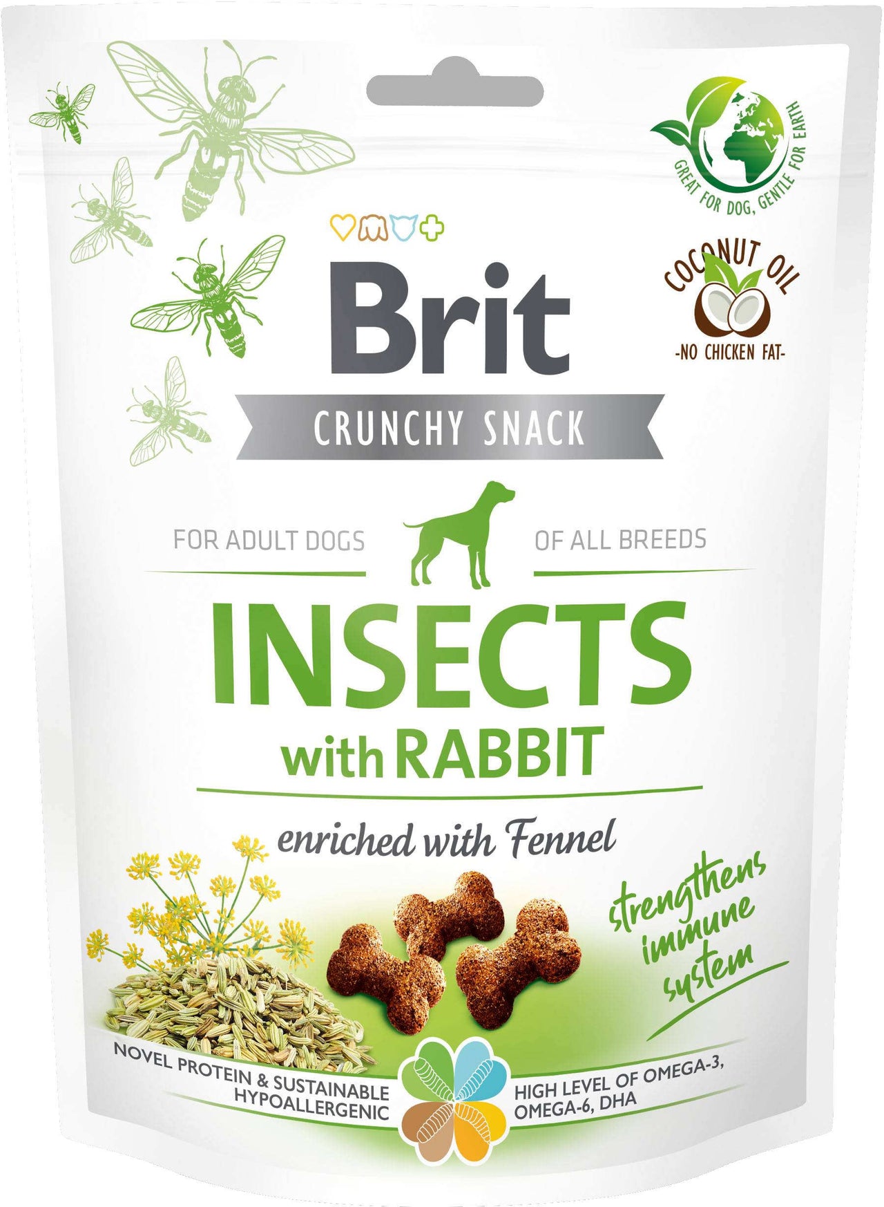 BRIT Crunchy Snack, recompensa pentru caini, cu Insecte, Iepure si Fenicul 200g