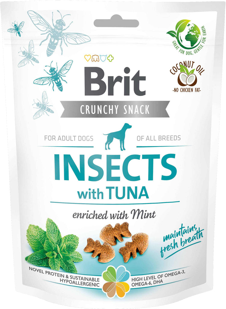 BRIT Crunchy Snack, recompensa pentru caini, cu Insecte, Ton si Menta 200g