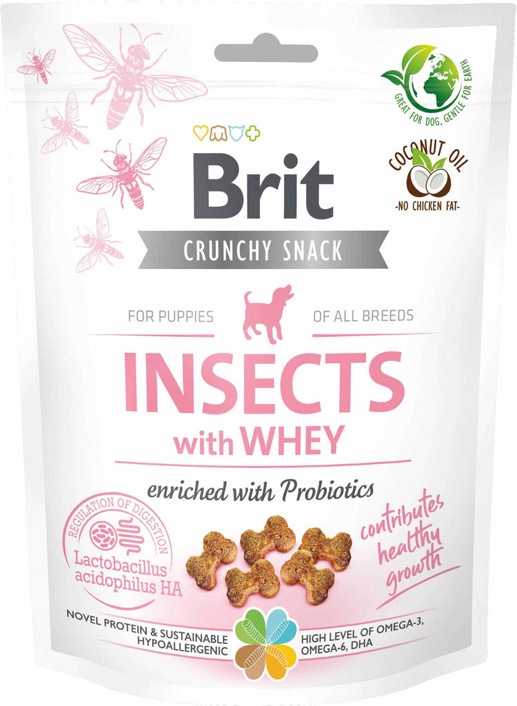 BRIT Crunchy Snack, recompensa pentru PUPPY, cu Insecte, Zer şi Probiotice 200g