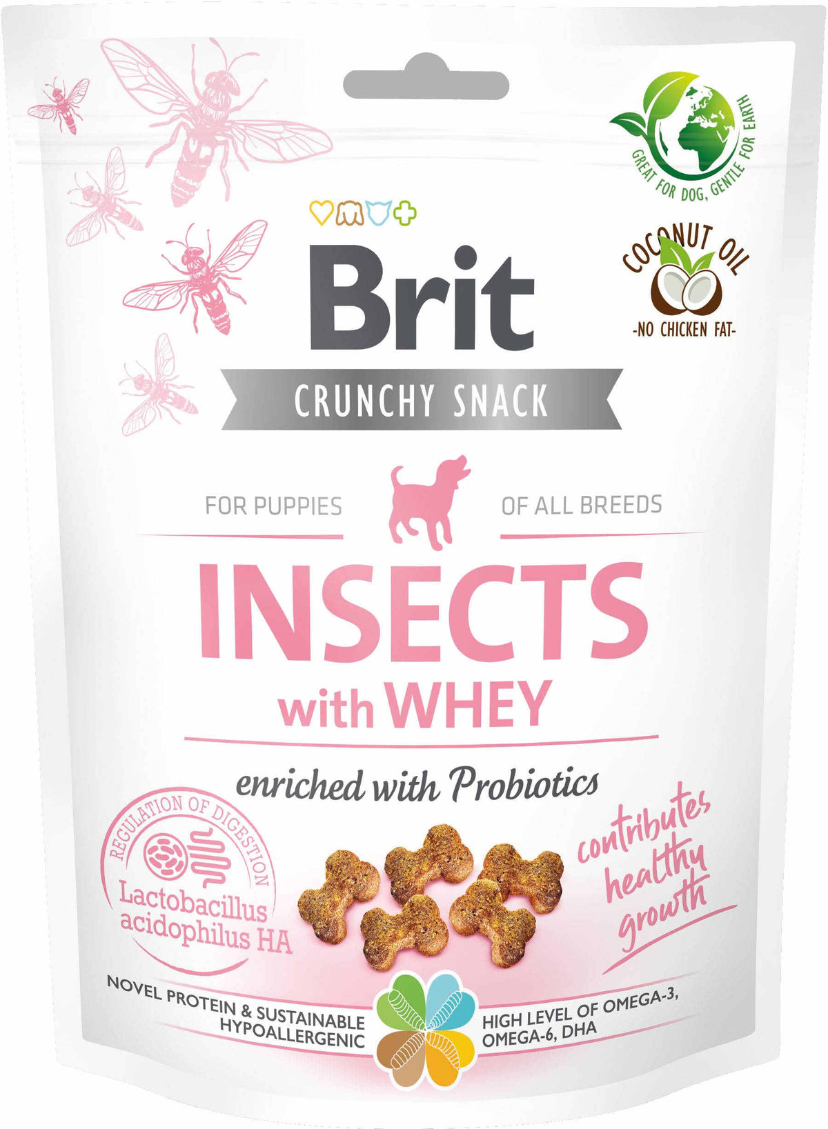 BRIT Crunchy Snack, recompensa pentru PUPPY, cu Insecte, Zer si Probiotice 200g