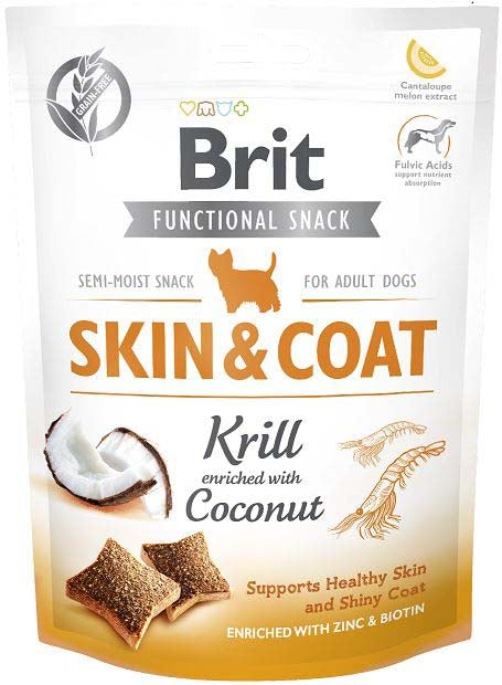 BRIT Functional Snack Skin&Coat, recompensa pentru caini, Krill 150g