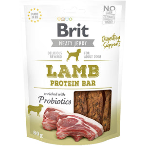 BRIT Jerky Recompensa pentru caini, Baton proteic, cu Miel 80g