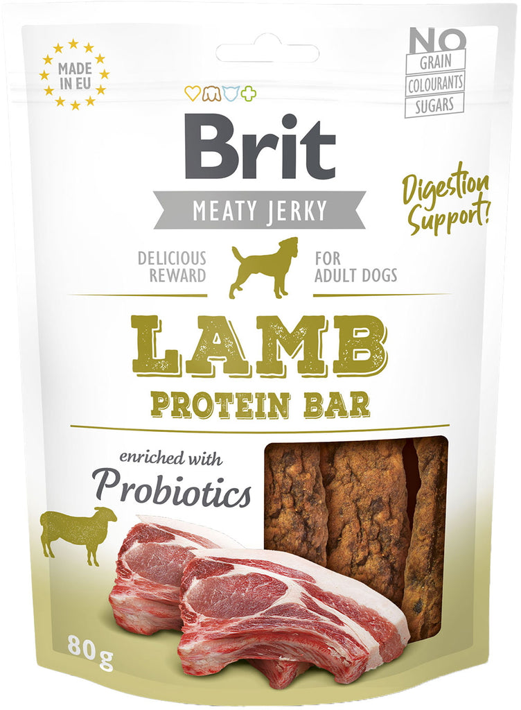 BRIT Jerky Recompensa pentru caini, Baton proteic, cu Miel 80g