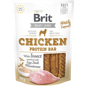 BRIT Jerky Recompensa pentru caini, Baton proteic, cu Pui si Insecte 80g