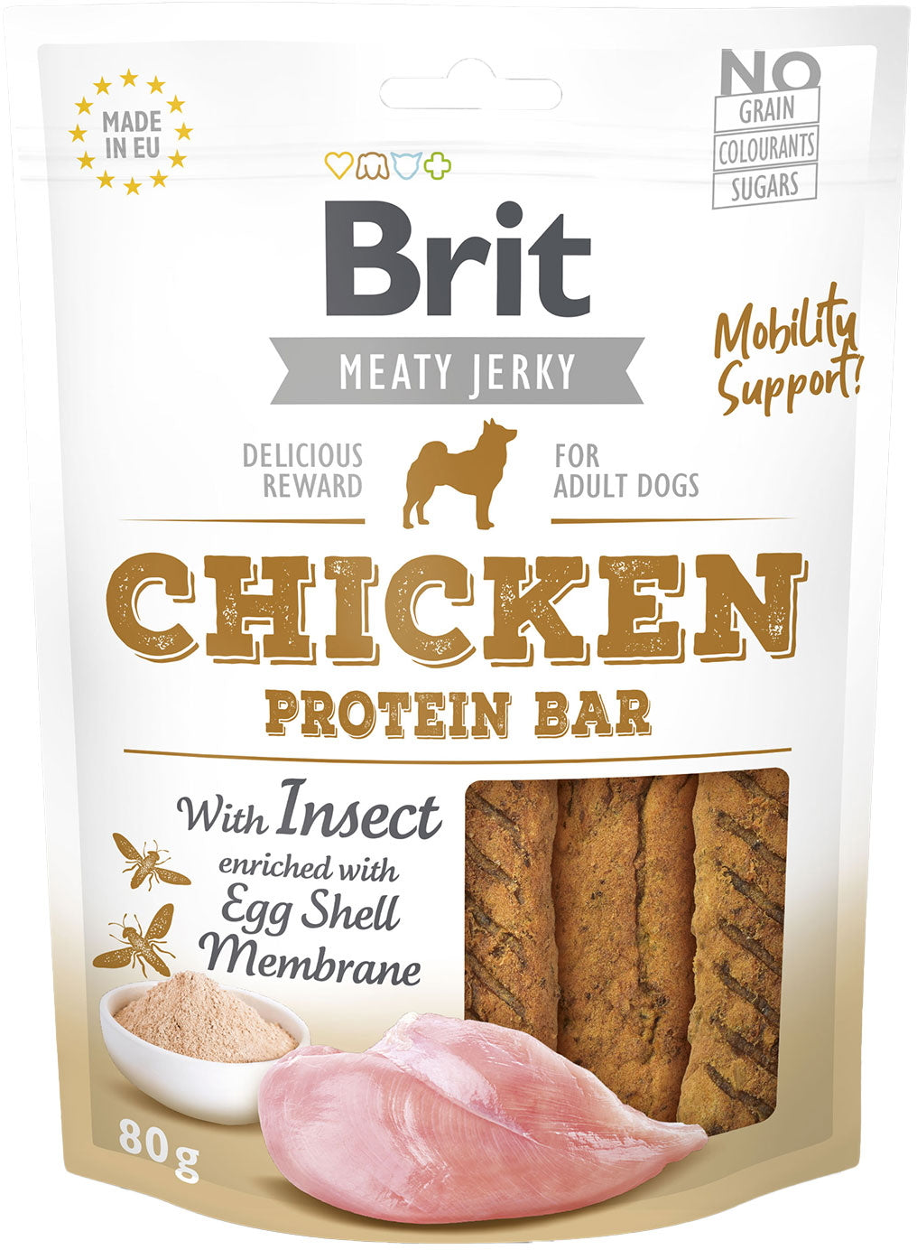 BRIT Jerky Recompensa pentru caini, Baton proteic, cu Pui si Insecte 80g