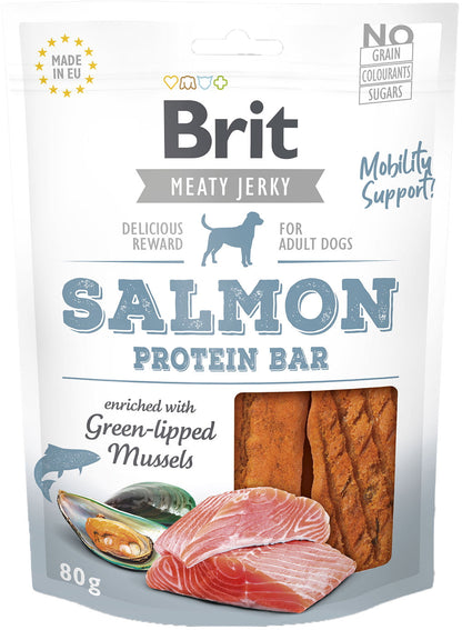BRIT Jerky Recompensa pentru caini, Baton proteic, cu Somon 80g