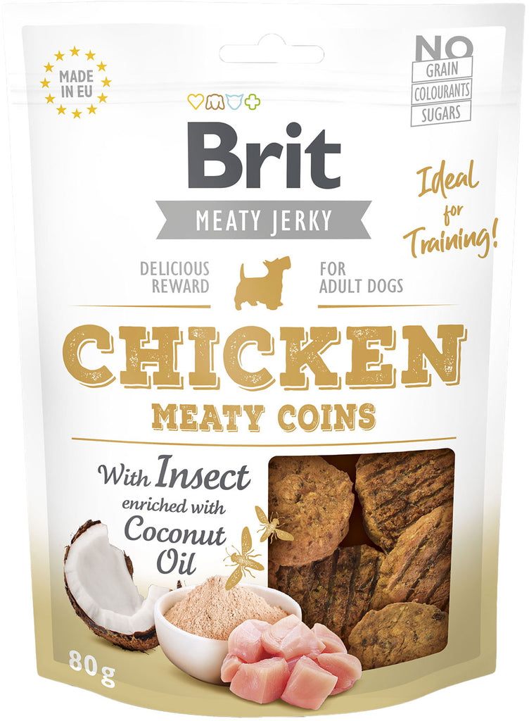 BRIT Jerky Recompensa pentru caini, bucatele cu Pui si Insecte 80g