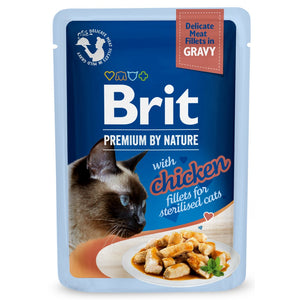 BRIT PREMIUM By Nature plic pentru pisici sterilizate, file cu Pui in sos 85g