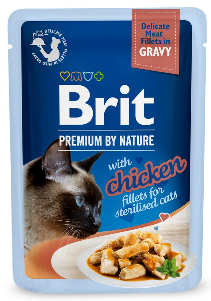 BRIT PREMIUM By Nature plic pentru pisici sterilizate, file cu Pui in sos 85g
