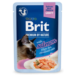 BRIT PREMIUM By Nature plic pentru pisici sterilizate, file cu Somon in sos 85g