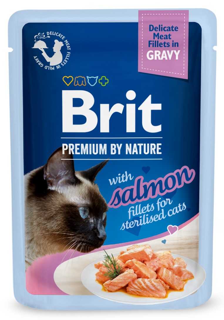BRIT PREMIUM By Nature plic pentru pisici sterilizate, file cu Somon in sos 85g