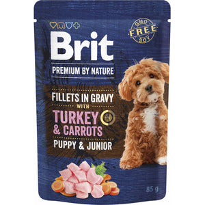BRIT PREMIUM by Nature PUPPY & JUNIOR File de Curcan cu morcovi, in sos 85g 
