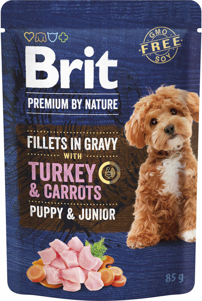 BRIT PREMIUM by Nature PUPPY & JUNIOR File de Curcan cu morcovi, in sos 85g 