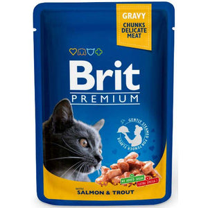 BRIT PREMIUM plic, Bucati in sos cu somon si pastrav 100g