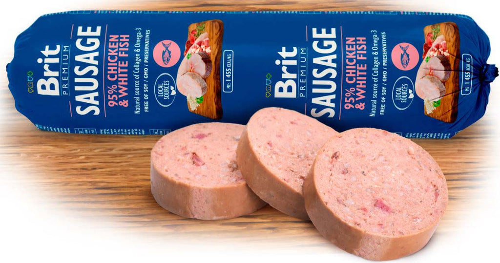 BRIT PREMIUM Salam pentru caini, cu Pui si Peste Alb 800g