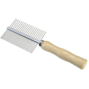 CAMON Pieptan dublu cu maner de lemn, pentru toate tipurile de par,17,5cm