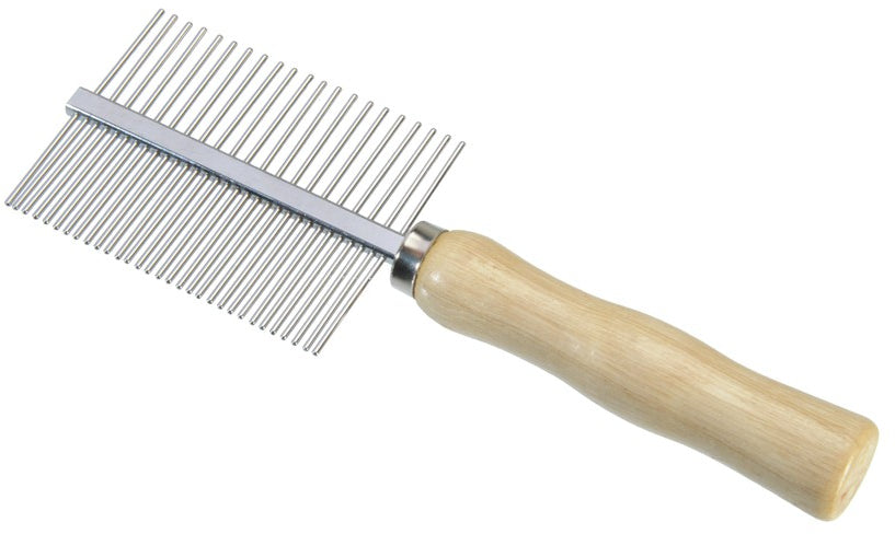 CAMON Pieptan dublu cu maner de lemn, pentru toate tipurile de par,17,5cm