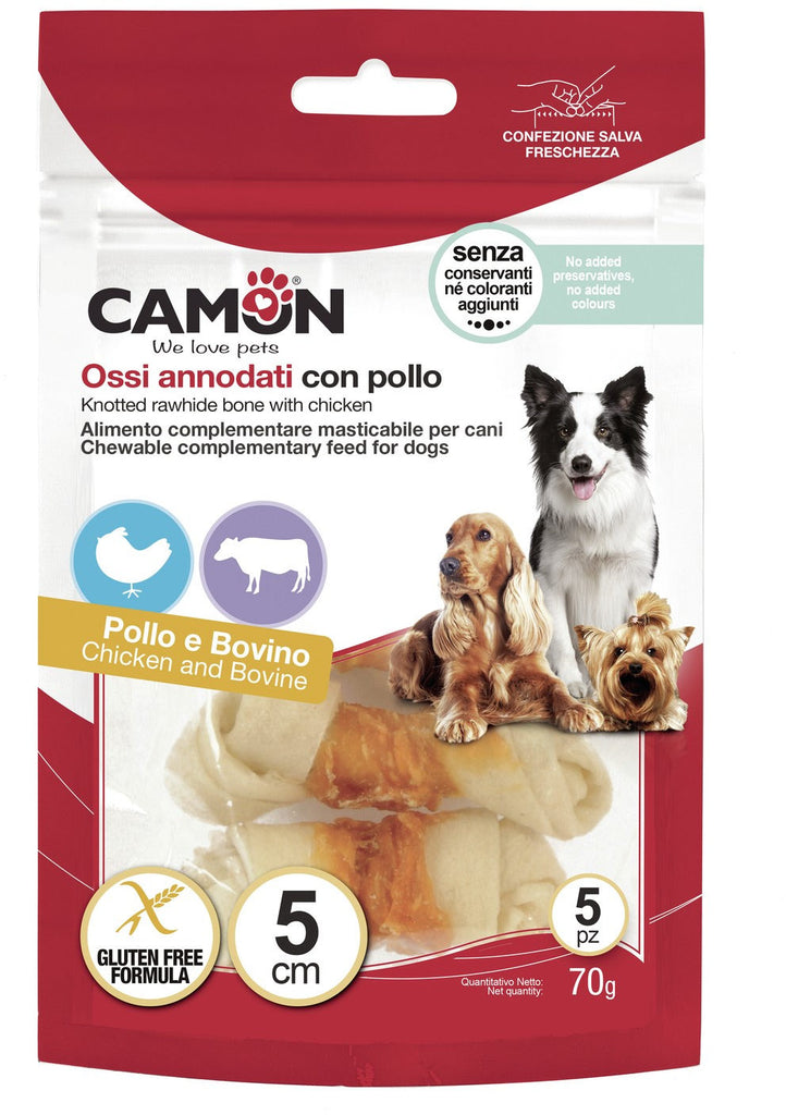 CAMON Recompense pentru câini, în formă de os înnodat, cu Pui şi Vită, 5cm, 70g - Maxi-Pet.ro