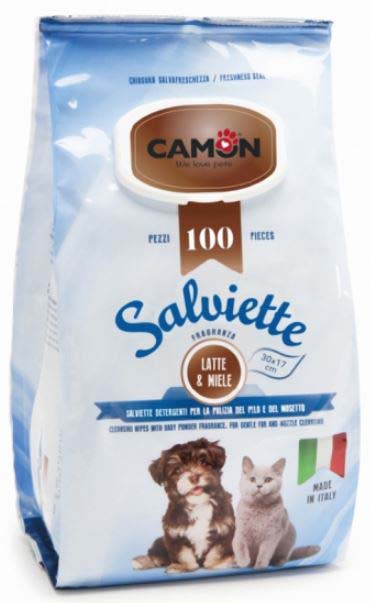 CAMON Servetele umede cu Lapte & Miere pt curatarea rapida a animalelor 100buc