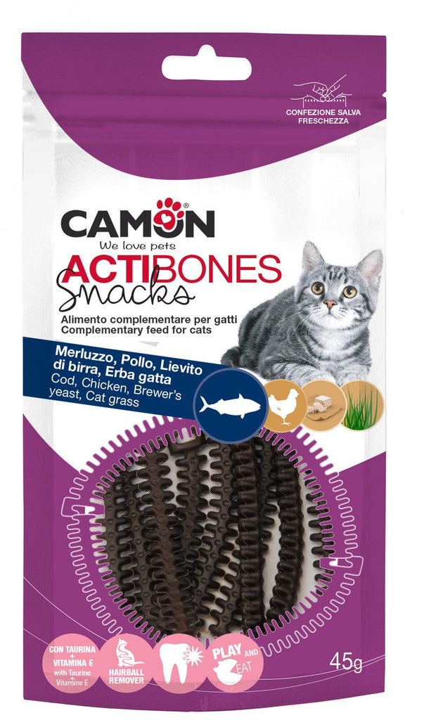 CAMON Snack pentru pisici Actibones cod, pui si drojdie de bere, 45g