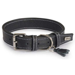 CAMON Zgarda dubla pentru caini, din piele naturala, negru 30x620mm