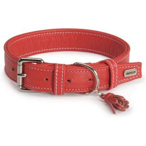 CAMON Zgarda dubla pentru caini, din piele naturala, rosu 15x370mm