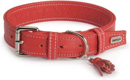 CAMON Zgarda dubla pentru caini, din piele naturala, rosu 15x370mm