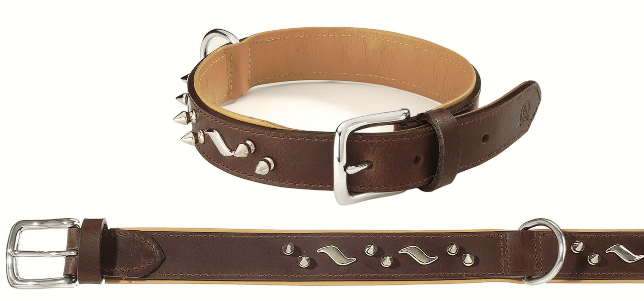 CAMON Zgarda pentru caini COLORADO cu tinte, piele naturala maro 