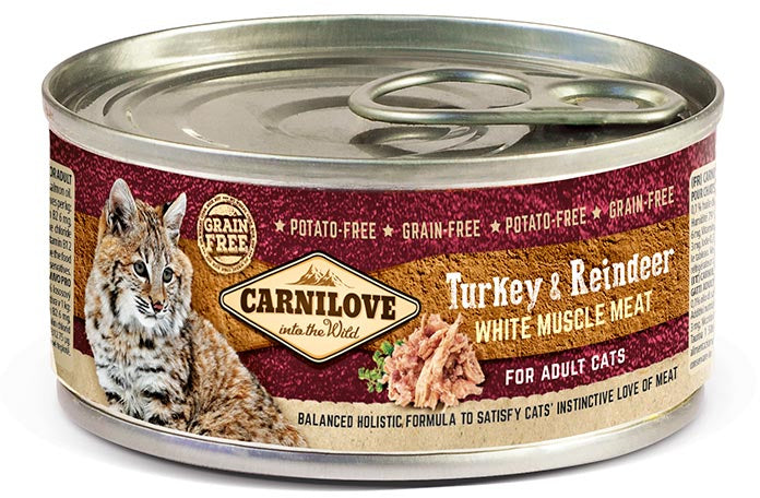 CARNILOVE Conserva pentru pisici, cu Ren si Curcan 100g
