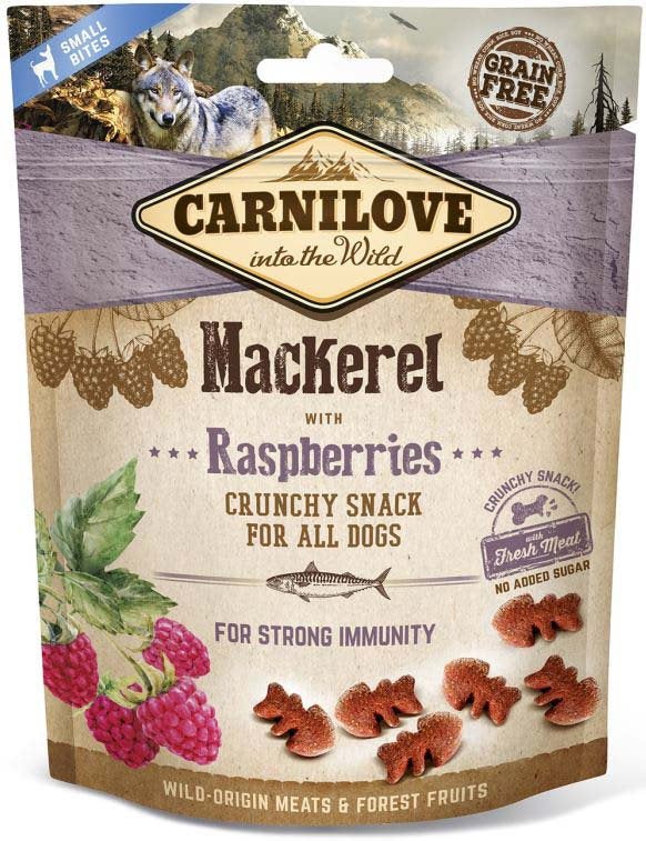CARNILOVE Crunchy Recompense pentru caini, cu Macrou si Zmeura 200g