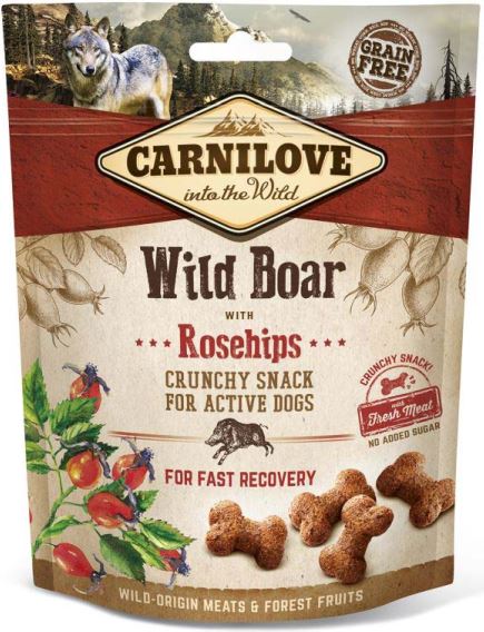 CARNILOVE Crunchy Recompense pentru caini, cu Mistret si Macese 200g