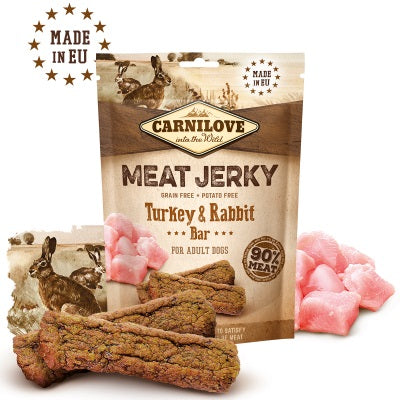 CARNILOVE Jerky Recompensa pentru caini, Baton cu iepure si curcan 100g