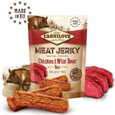 CARNILOVE Jerky Recompensa pentru caini, Baton cu pui si mistret 100g