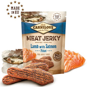 CARNILOVE Jerky Recompensa pentru caini, File de miel si somon 100g