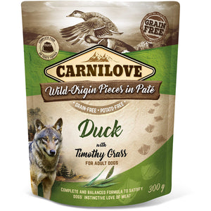 CARNILOVE Plic pentru caini, Pate cu Rata si iarba Timothy 300g